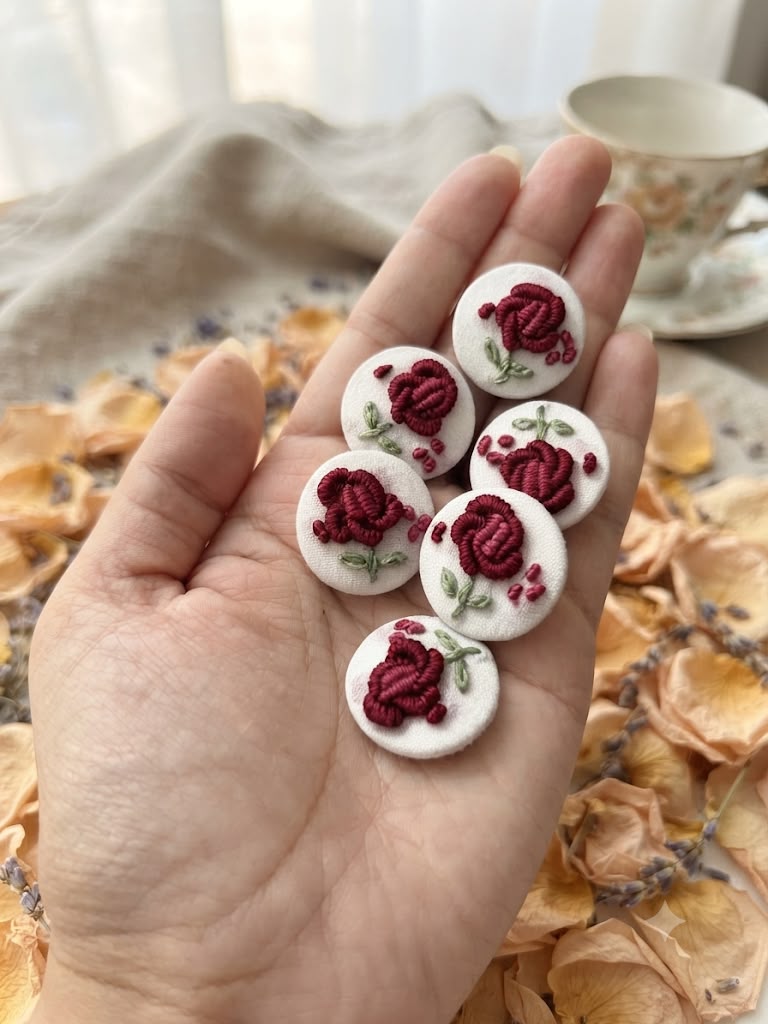 Burgundy Rose Buttons, Set of 6