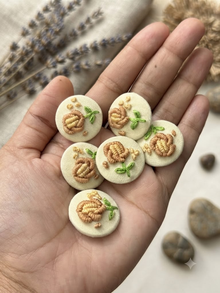 Caramel Rose Buttons, Set of 6