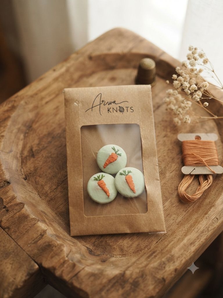 Carrot Embroidered Buttons — Set of 3