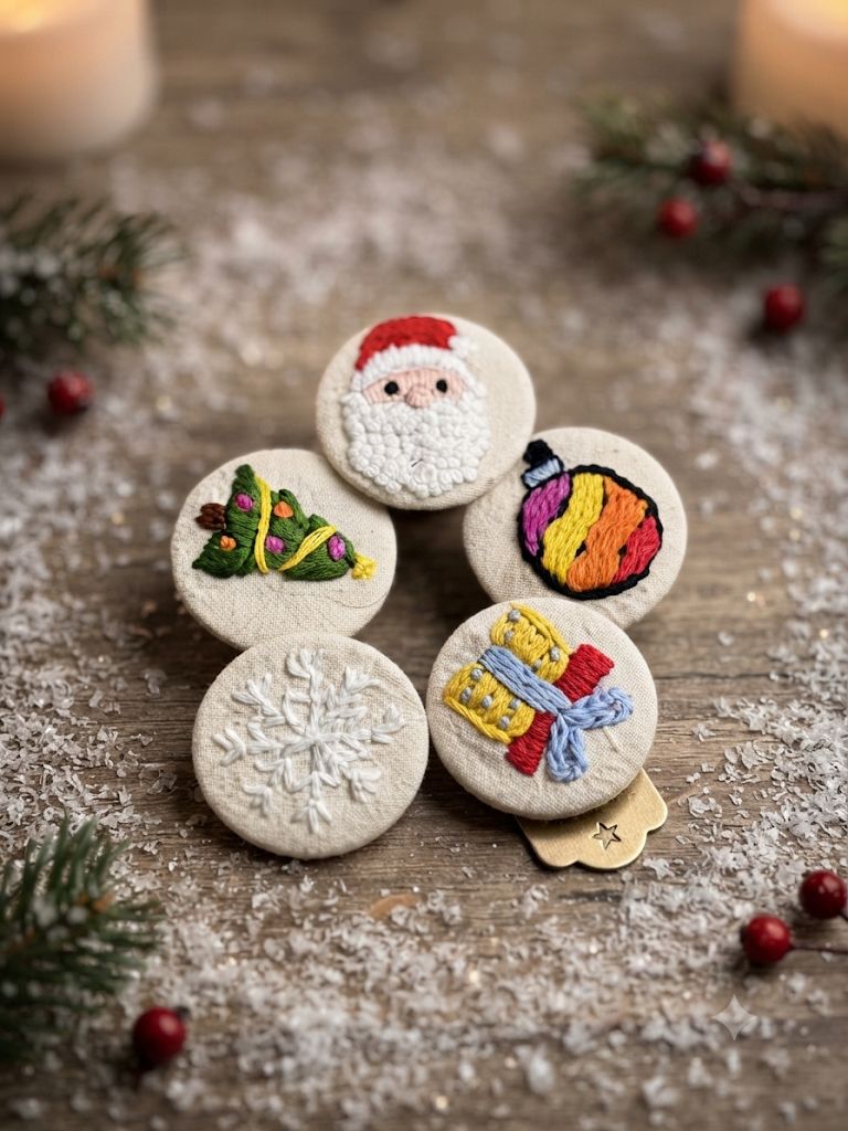 Festive Christmas Buttons — Set of 5