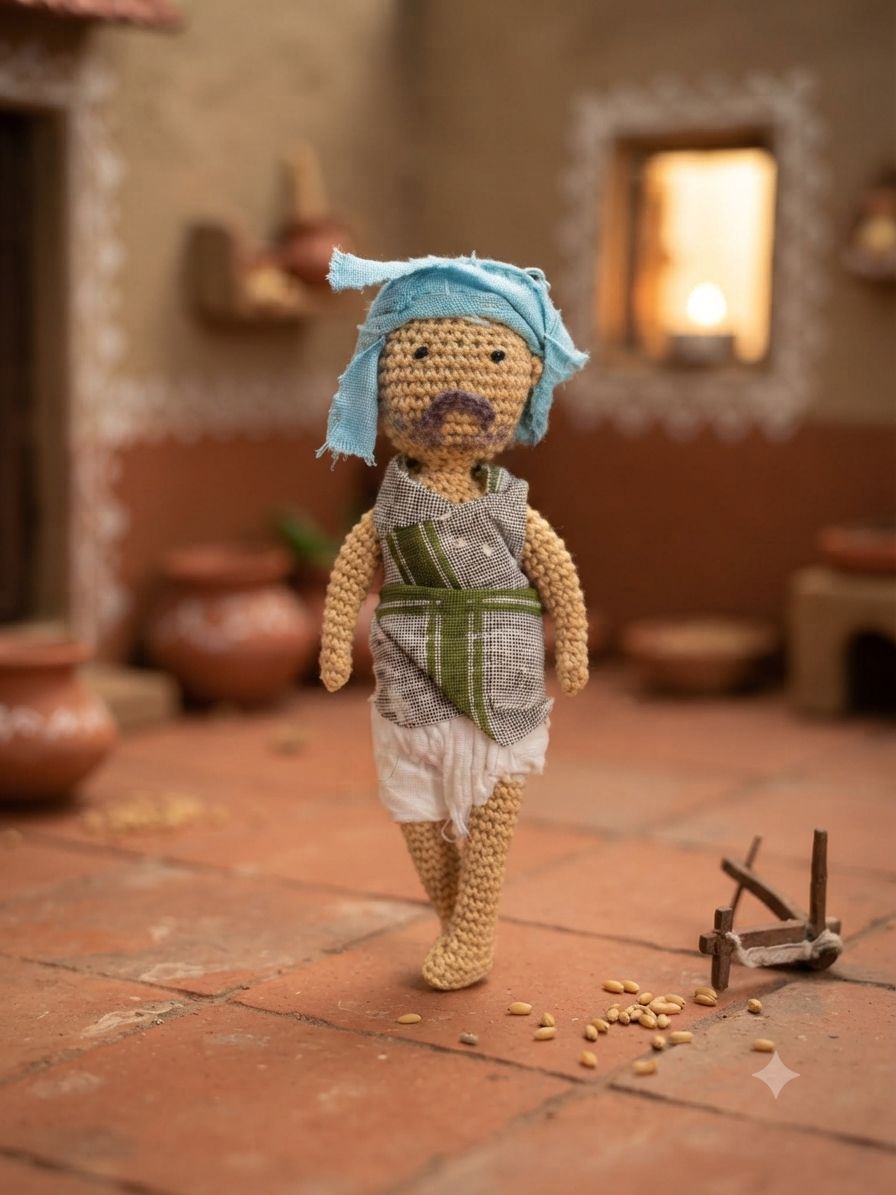 Village Farmer Crochet Doll