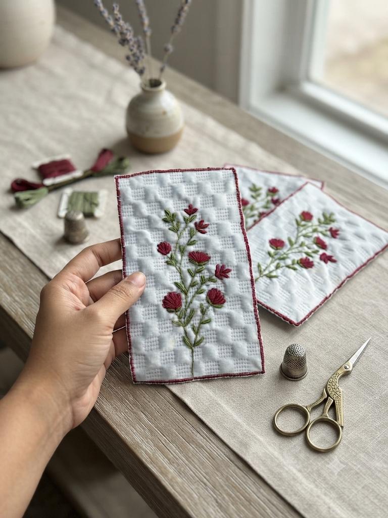 Floral Embroidered Mug Rug