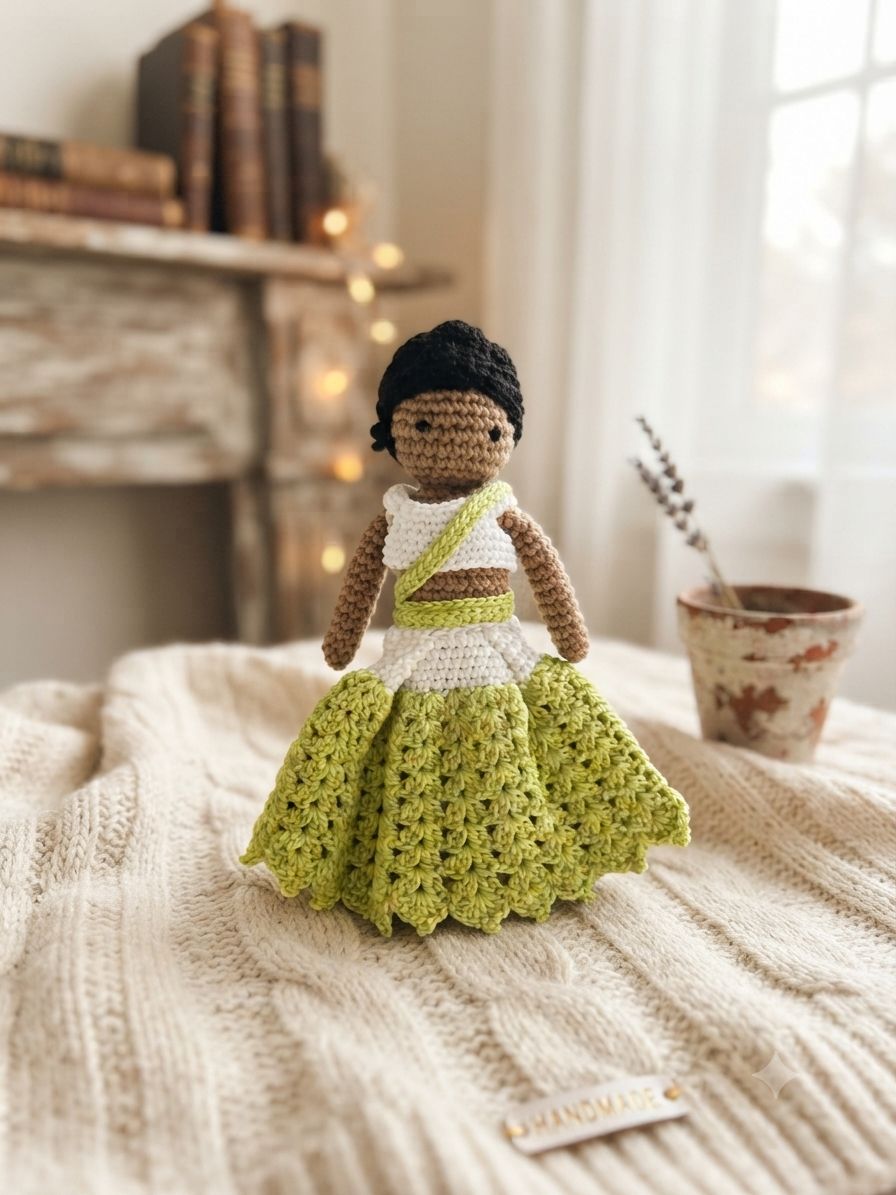 Green Gown Crochet Doll