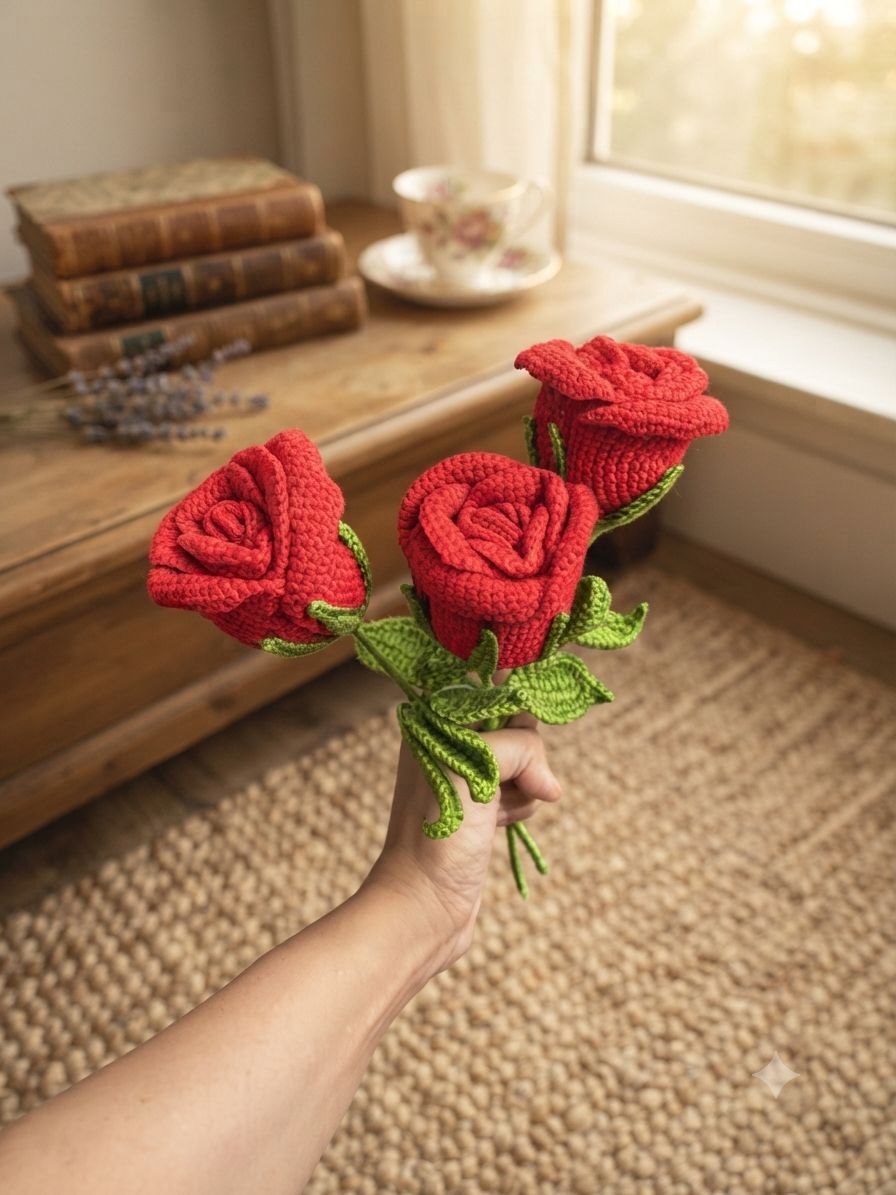 Long-Stem Crochet Rose