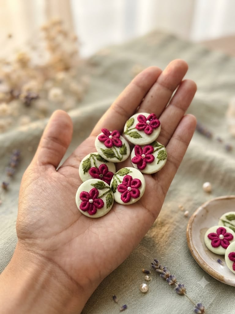 Magenta Blossom Buttons, Set of 6