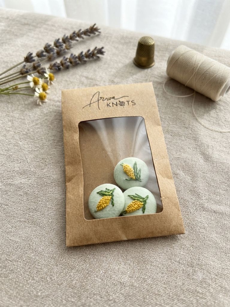 Mimosa Sprig Buttons — Set of 3