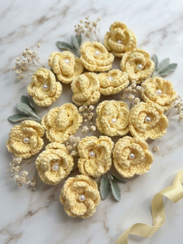 Mini Crochet Roses — Set of 15