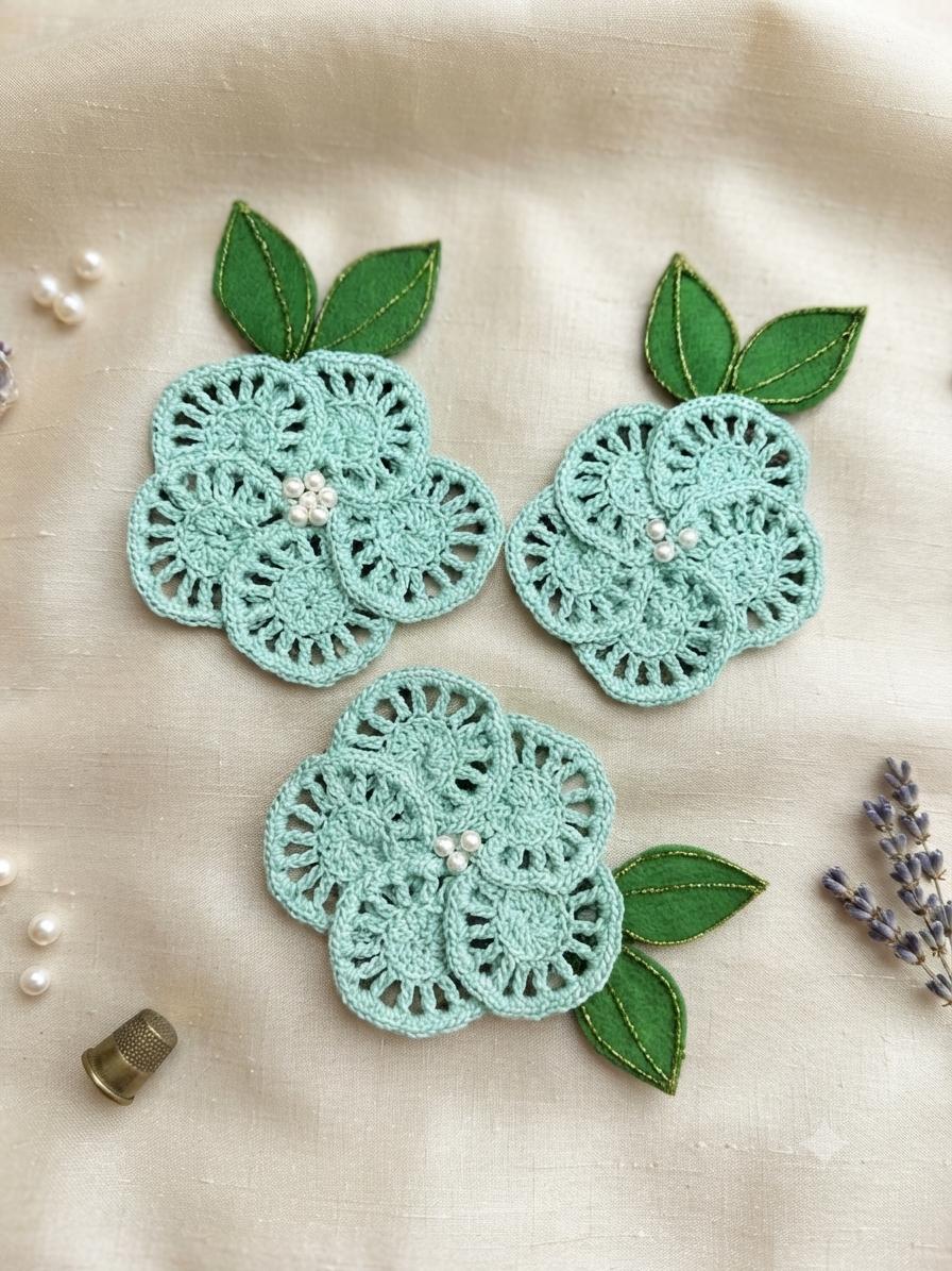 Mint Crochet Flower Appliqué