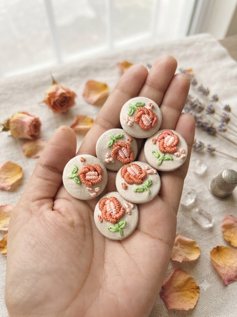 Peach Rose Buttons, Set of 6