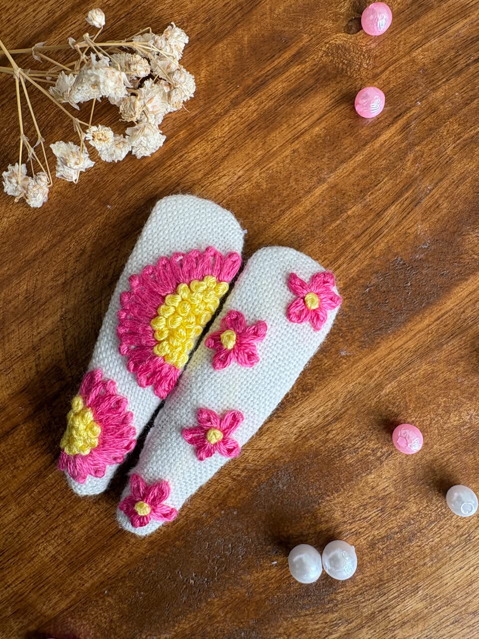 Pink Daisy Hair Clips, Set of 2