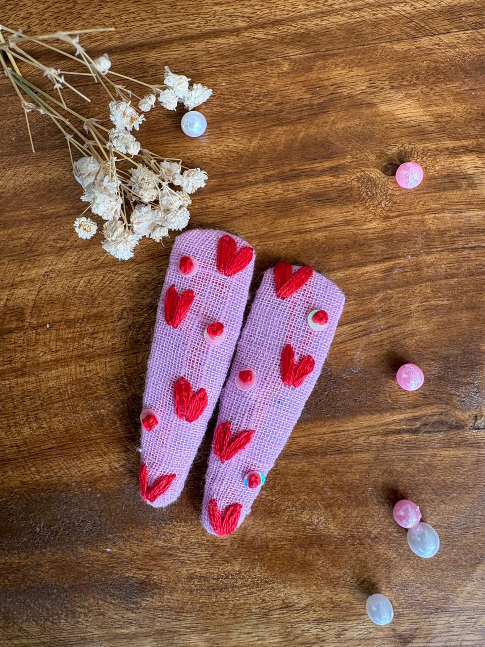 Red Heart Hair Clips, Set of 2
