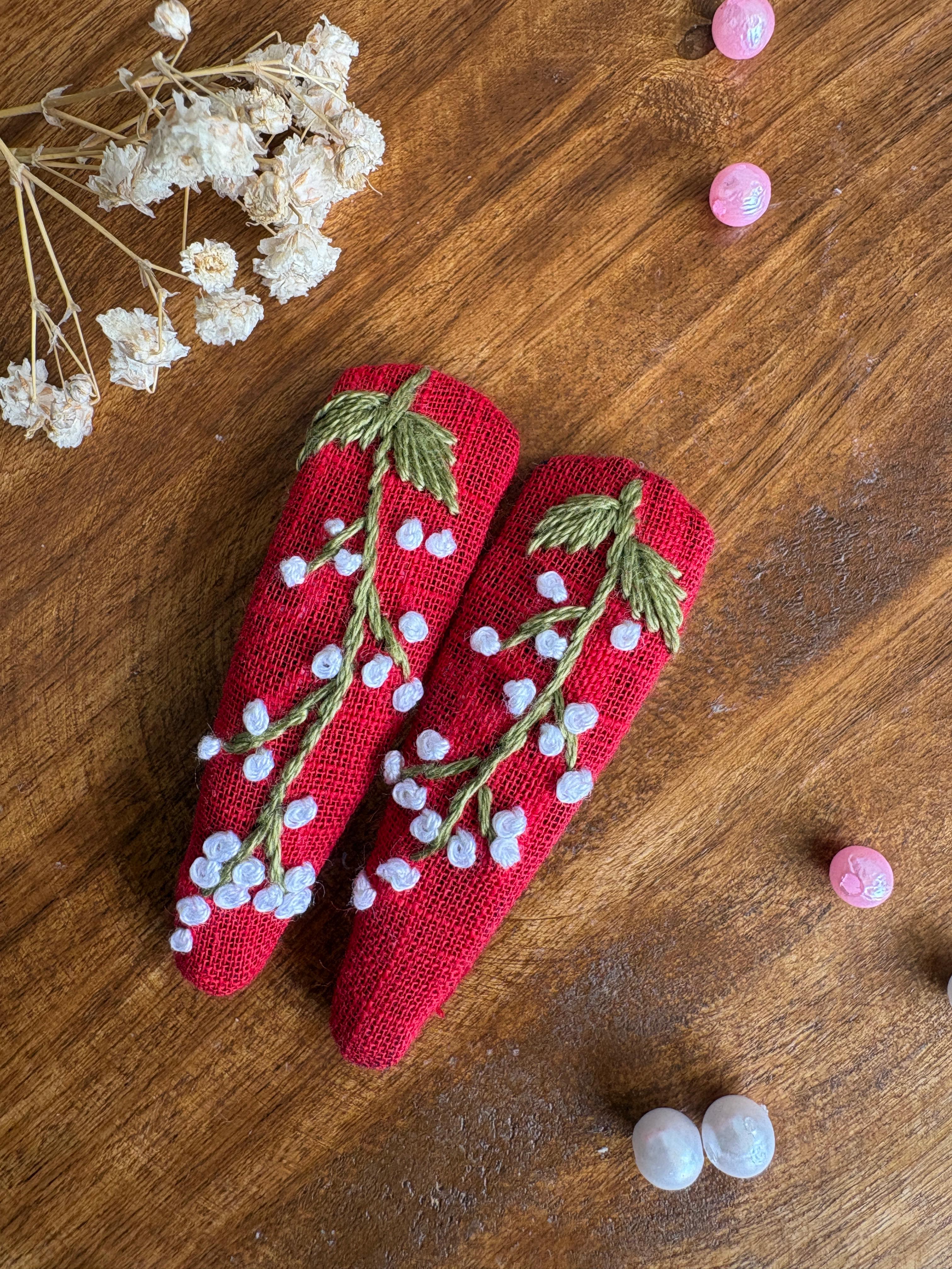Red Lily Sprig Hair Clips, Set of 2