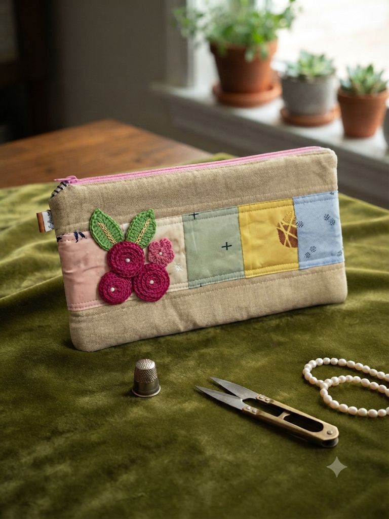 Rose Patchwork Zip Pouch