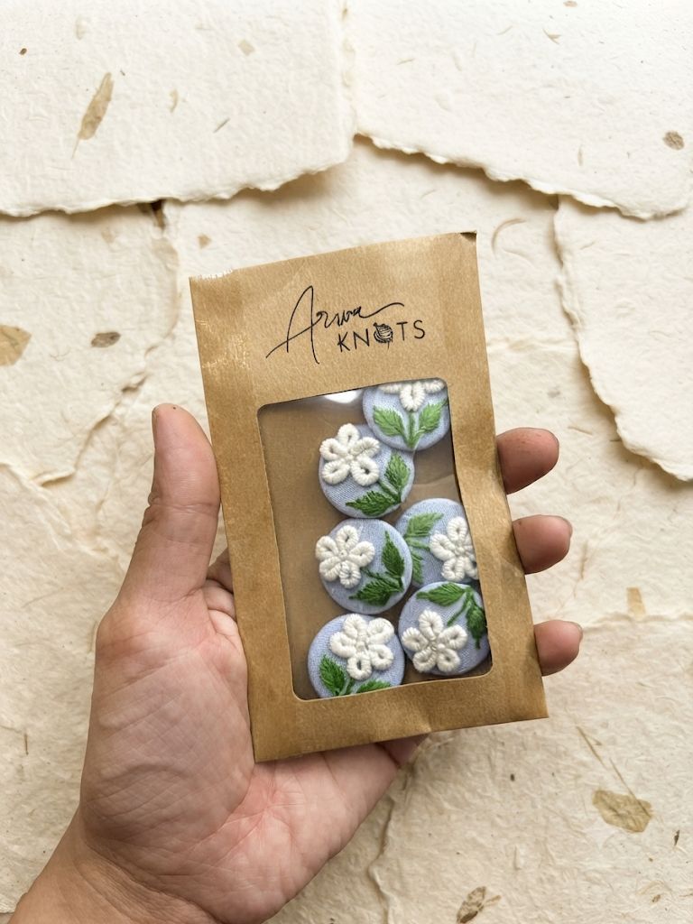 White Blossom Buttons — Set of 6